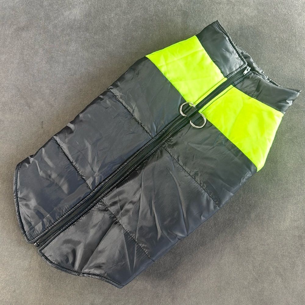 Dog Coat Black & Neon Yellow Zip Up No Pull Design D-Rings for Leash Size 5XL